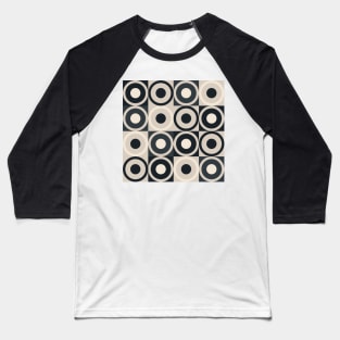 Retro Square and Circle Tile Black Cream and Slate Baseball T-Shirt